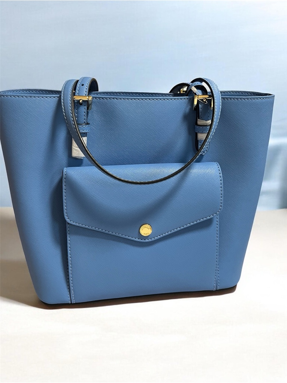 Michael Kors Sky Blue Saffiano Tote with Front Pocket